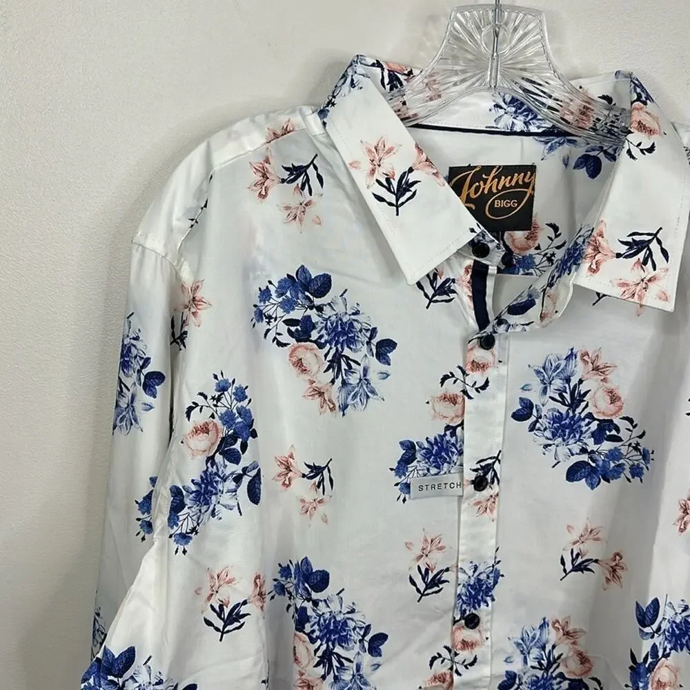 Johnny Bigg William Floral Stretch Button Up Shirt Pink Big & Tall 4XL NWT